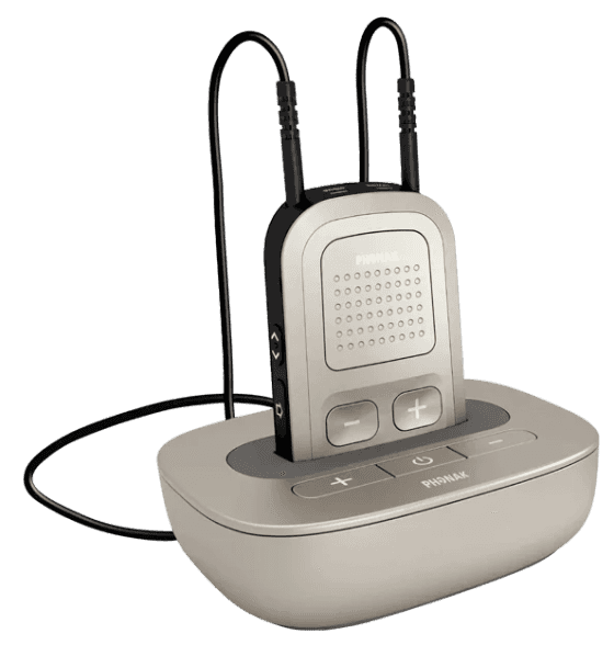 Phonak TVLink, base que transmite o som da TV para os aparelhos auditivos